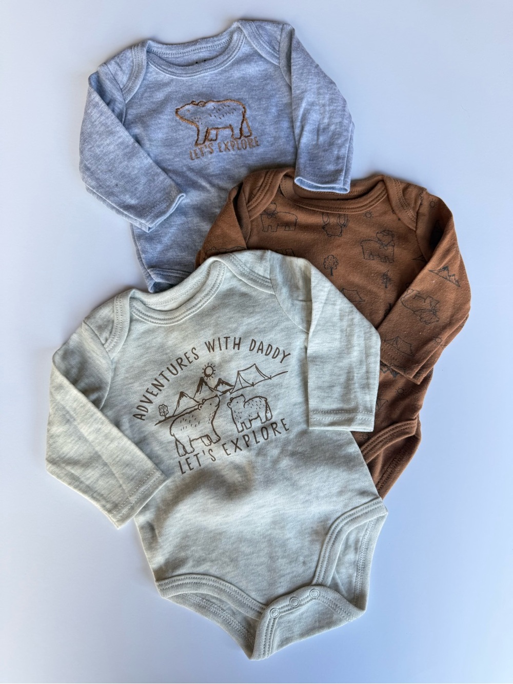 Neutral Bear Explorer Baby Bodysuit Set - 3-Pack